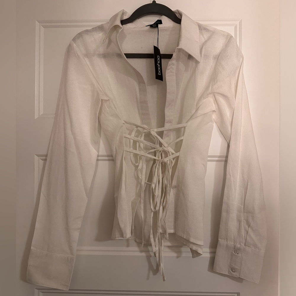 Boohoo string tie shirt